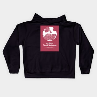 City map in red: Auckland Tamaki Makaurau, New Zealand with retro vintage flair Kids Hoodie